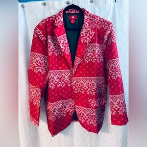 Festive Red and White Men's Blazer